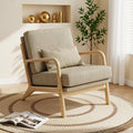 Mid-Century Modern Accent Chair, Armchair with Solid Wood Frame & Lumbar Pillow, Comfy Upholstered Lounge Chair for Office, Bedroom, Corduroy, Khaki