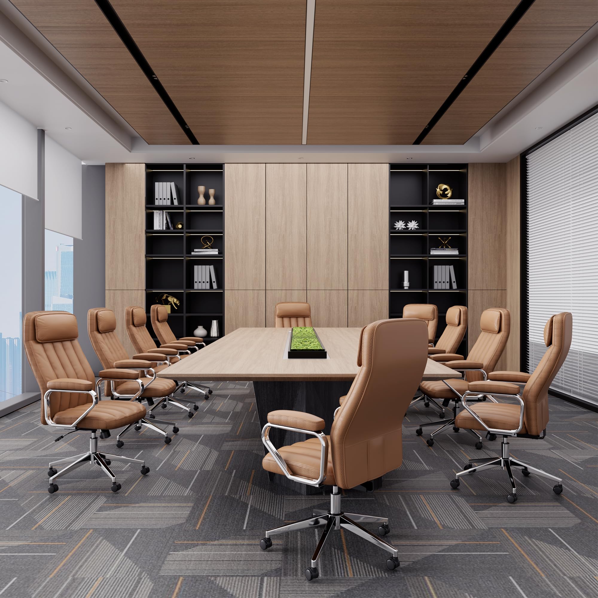 Executive Office Chair, Modern Leather Chair with Headrest & Lumbar Support, High Back Ergonomic Chair with Padded Armrests & Seat, Height Adjustable Swivel Rolling Chair for Home Office.