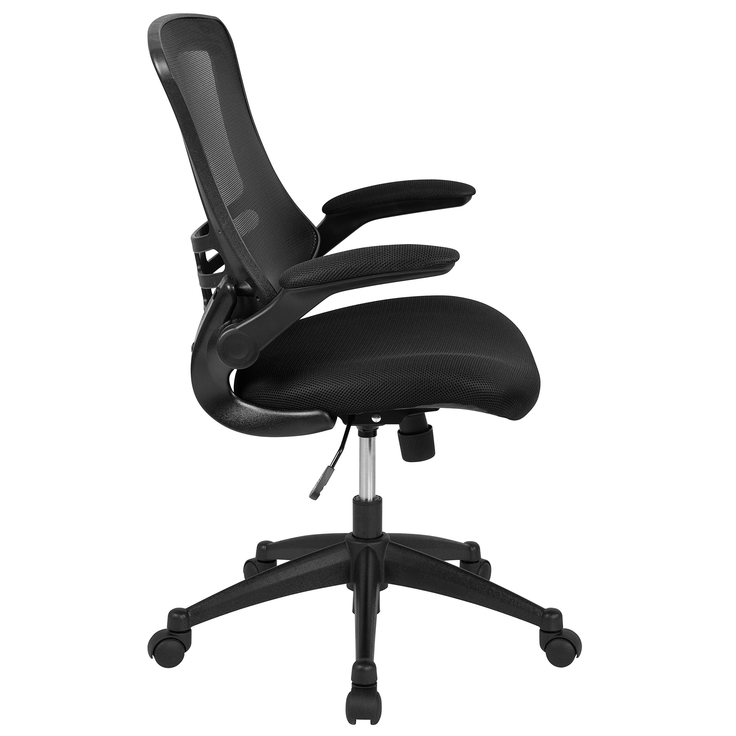 Set of 5, Mid-Back Black Mesh Swivel Ergonomic Task Office Chair with Flip-Up Arms