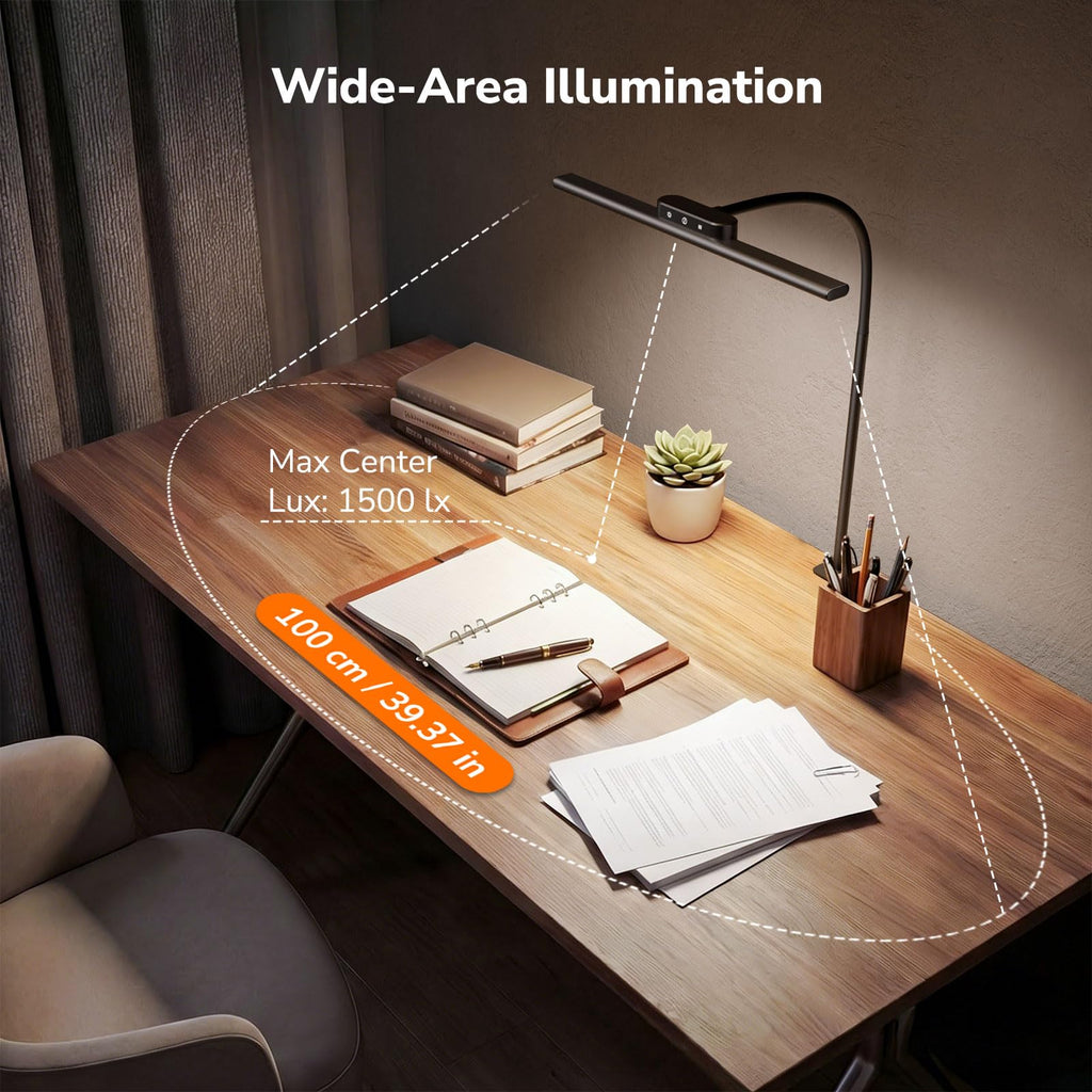 Led Desk Lamp for Office, Metal Architect Lamp with Clamp, 11W 650LM Eye-Caring Task Light, 25 Lighting Modes, Flexible Gooseneck for Monitor, Workbench, Drafting, Crafts, Reading, Black
