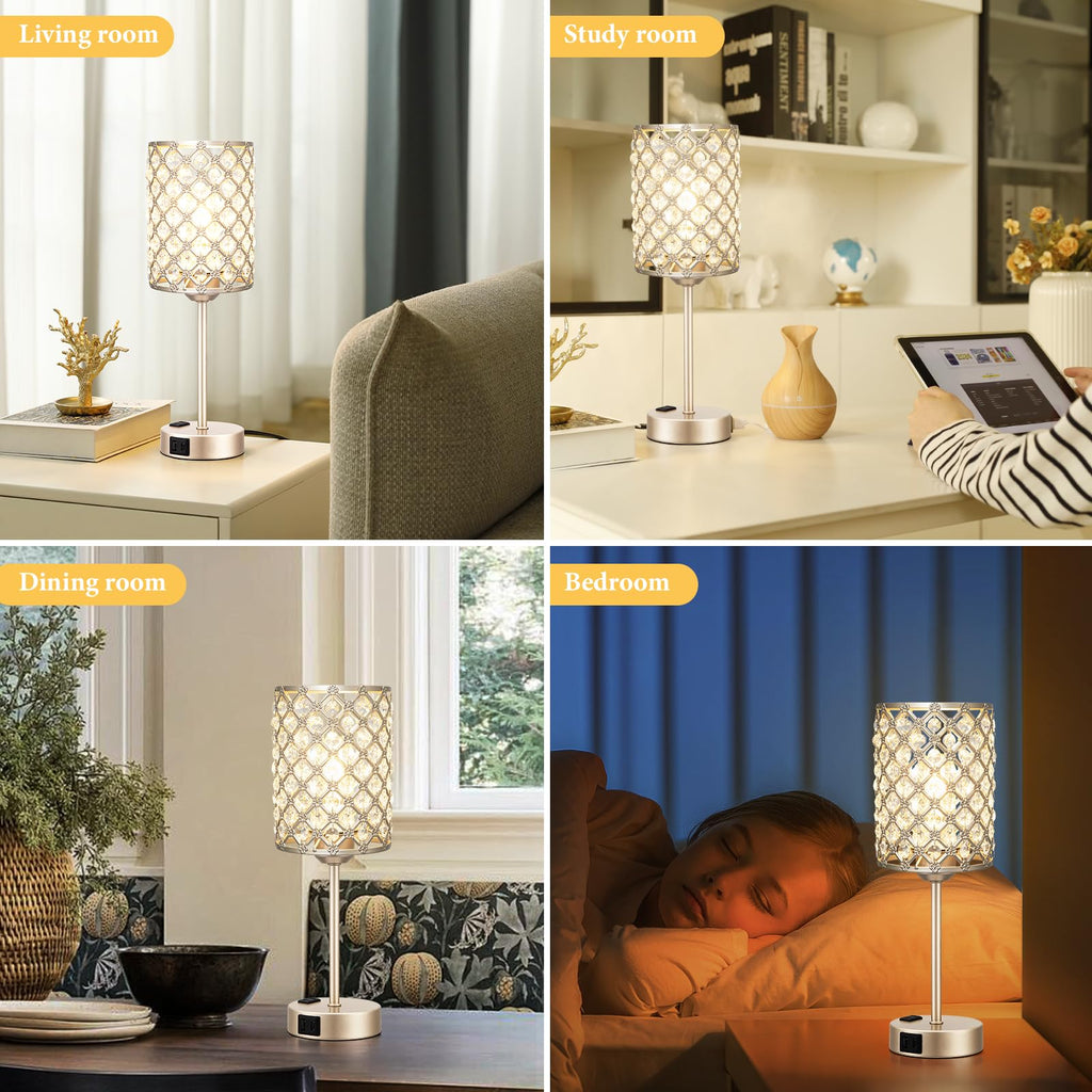 Champagne Gold Lamps for Night Stands, Crystal Table Lamp (Bulb Included)