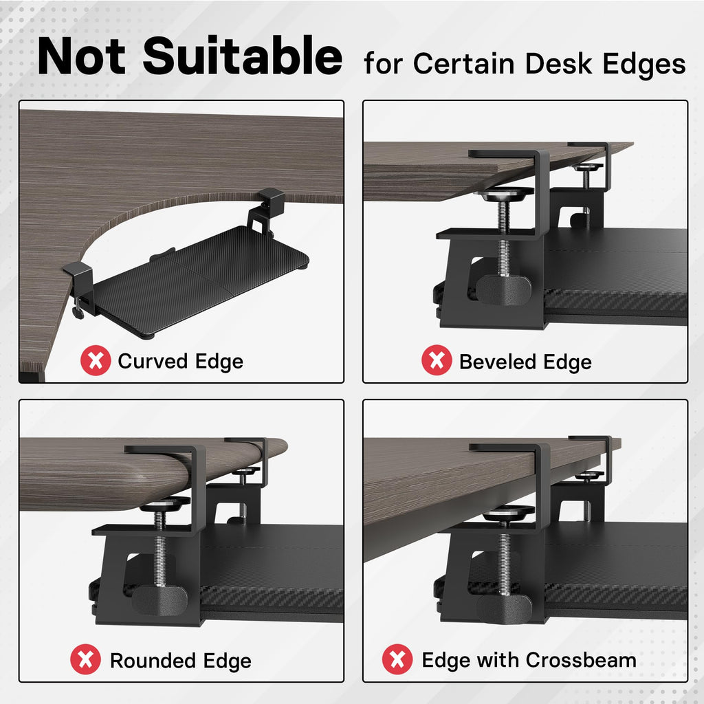 Under Desk Keyboard Tray, Pull-Out Keyboard & Mouse Platform with C-Clamp, 20 x 11.8 in Space-Saving Ergonomic Slide-Out Drawer, Black Carbon Fiber