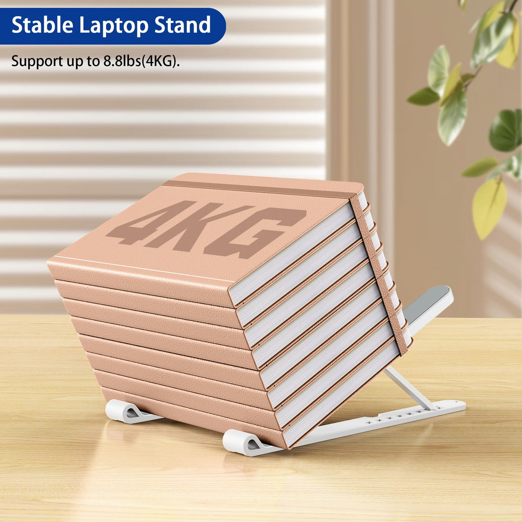 Pro Ergonomic Laptop Stand, Plastic Laptop Riser, Portable and Adjustable Notebook Computer Holder Compatible with 10-14" Laptops (White)