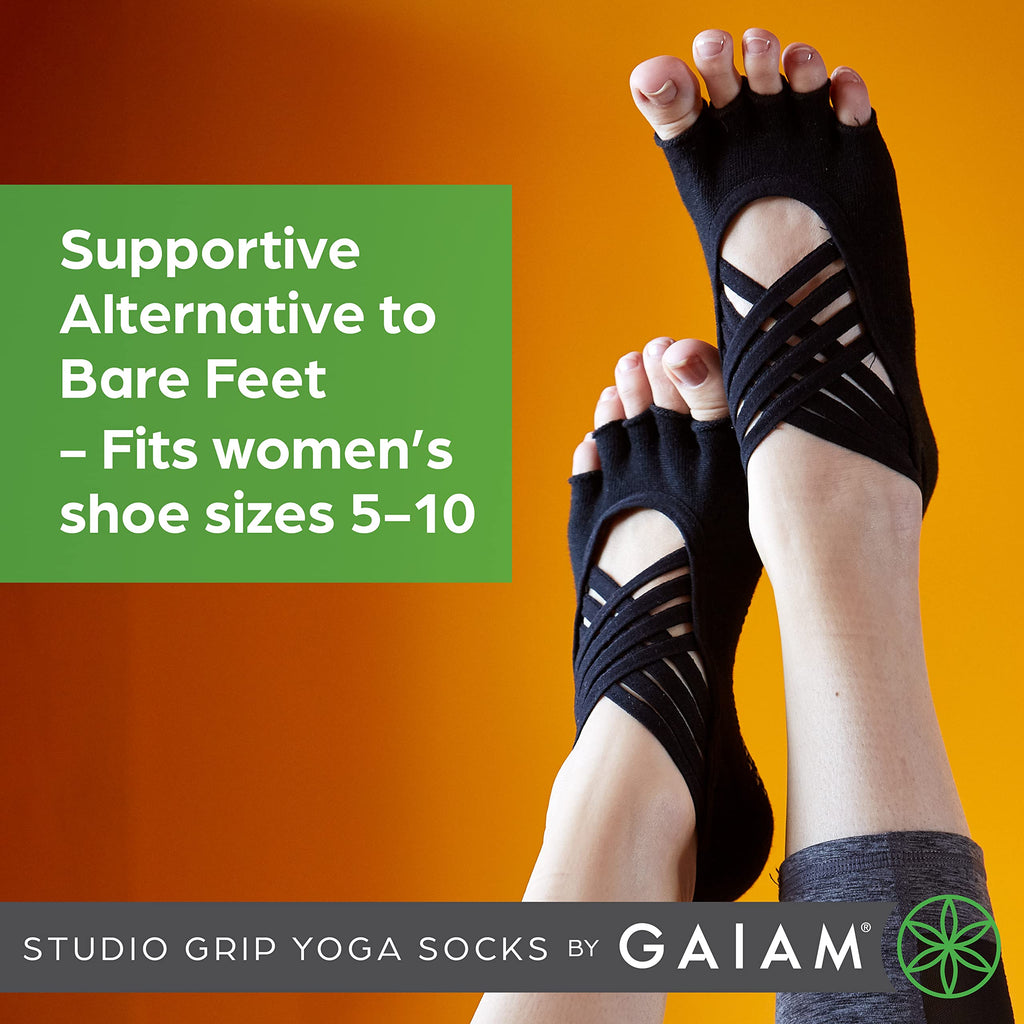Grippy Studio Yoga Socks, Non-Slip, Open-Toe, One Size (Black)