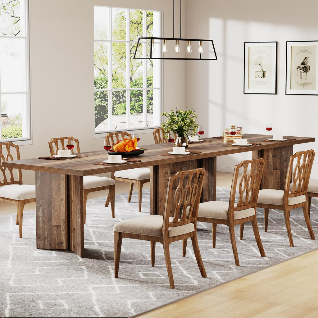 10.5FT Conference Table, Large Rectangle Meeting Seminar Table for 10-12 Person, Long Wooden Business Tables (Set of 6, Distressed Brown)
