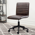 PU Leather Office Desk Chair, Armless Vanity Chair with Wheels 360° Swivel Mid Back Height Adjustable, Computer Rolling Chairs with Gold Metal Base Stool, Black Brown
