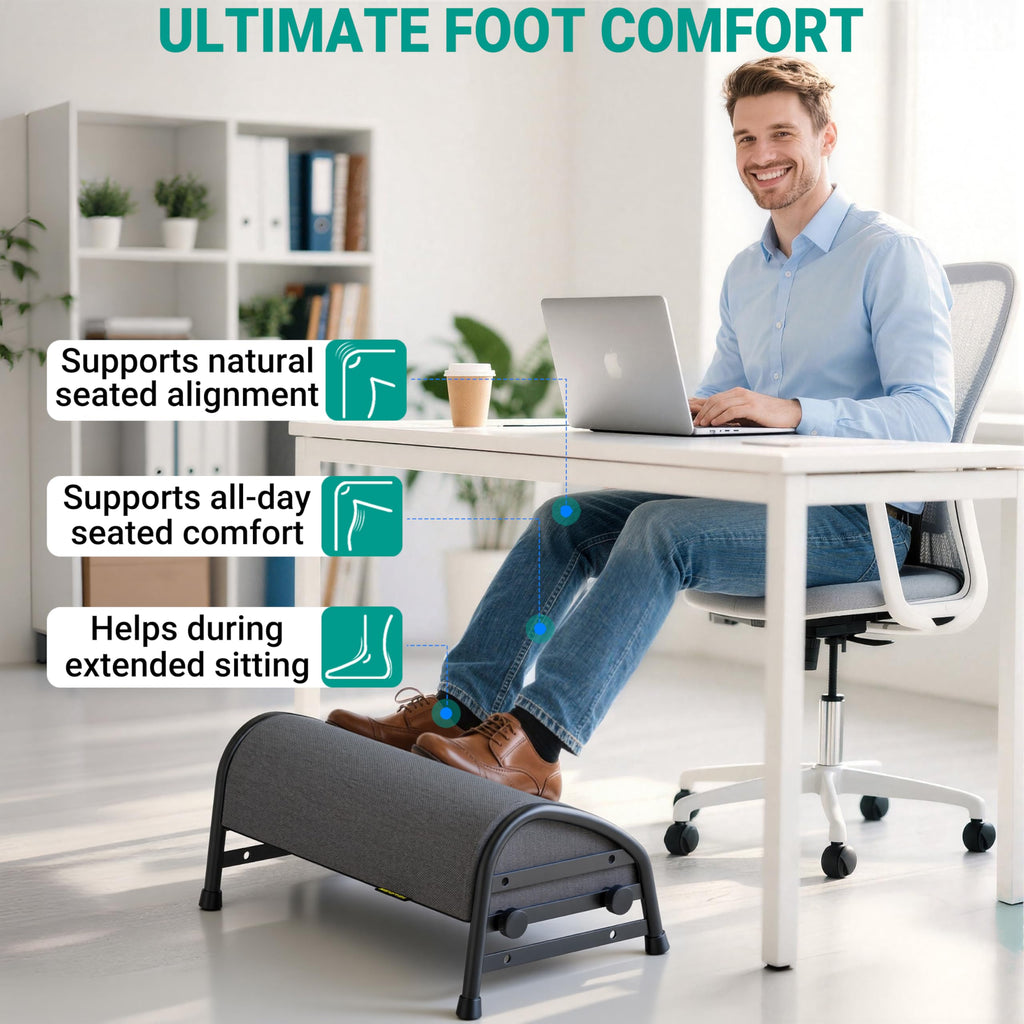 Adjustable Foot Rest for Under Desk at Work, Ergonomic Foot Stools with 7 Positions, Elevated Cushion Under Desk Footrest with Metal Frame, Leg Rest Used for Home, Car, PC Gaming Accessories