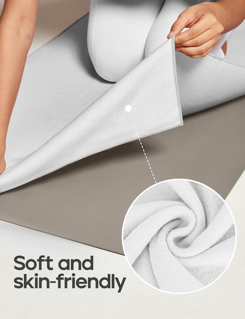 Yoga Mat Towel Non Slip for Hot Yoga Towel with Silicone Grip & Free Spray Bottle, 72"X26" Extra Large Microfiber Yoga Towel for Bikram, Pilates, Fitness (Light Grey)