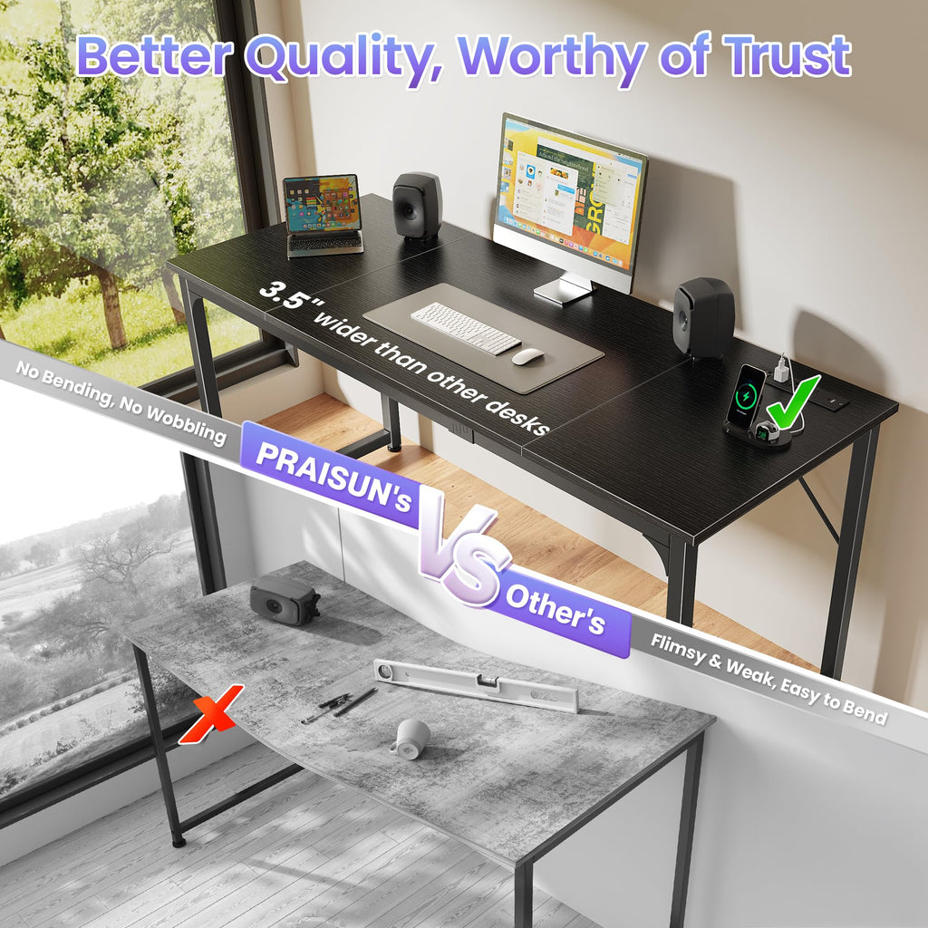 63 X 24 Inch Office Computer Desk with Power Outlets and USB-C Port, Larger and Longer Gaming Desk, for Home Office, Study, Writing Work from Home Table, Metal Frame, Black