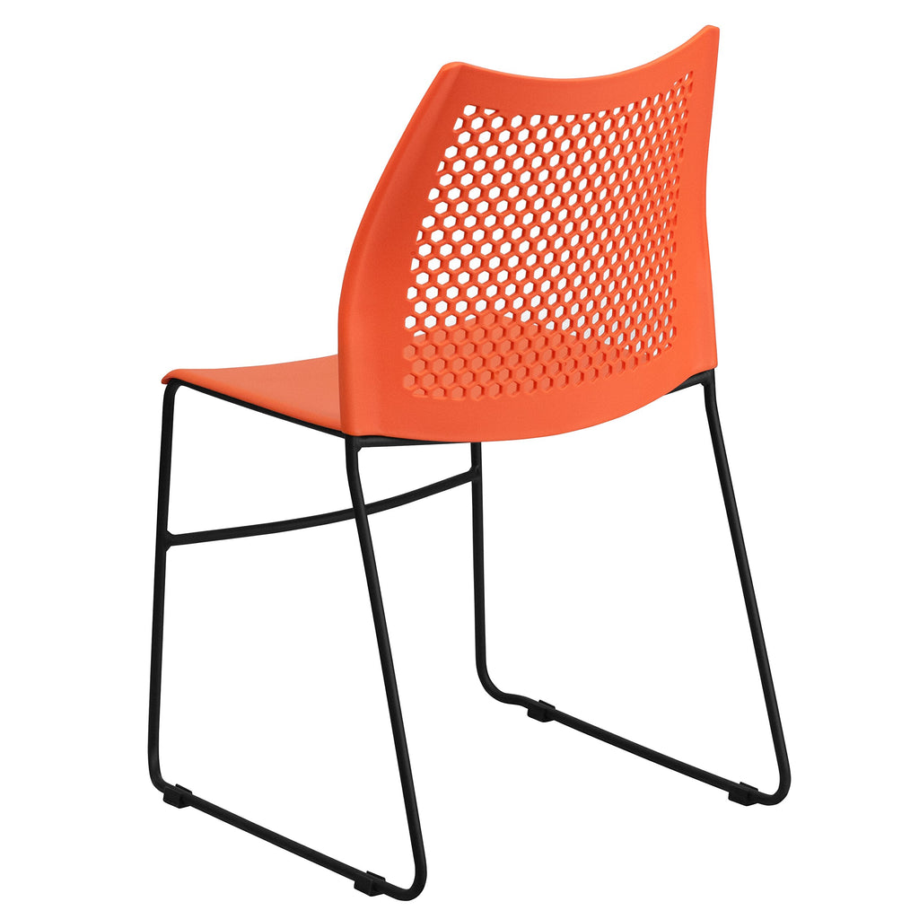 (Set of 5)Hercules Series Contoured Lobby Chairs with Air-Vent Honeycomb Backs, Ergonomic Stacking Chairs for Offices, Orange