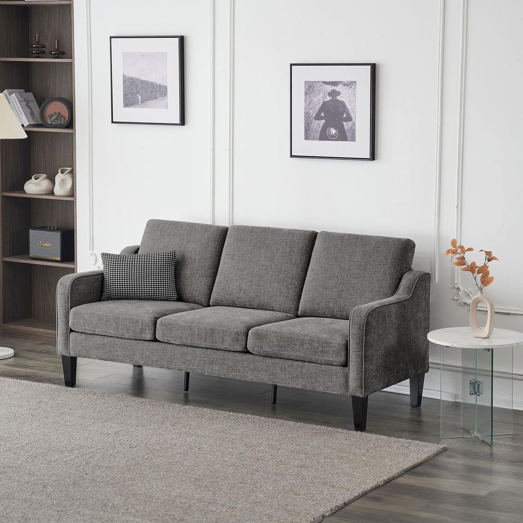 71" Small Couch Loveseat Sofa Mid-Century Modern Couch Grey Soft Chenille Couches Floor Sofa for Bedroom, Apartment, Lounge, Office