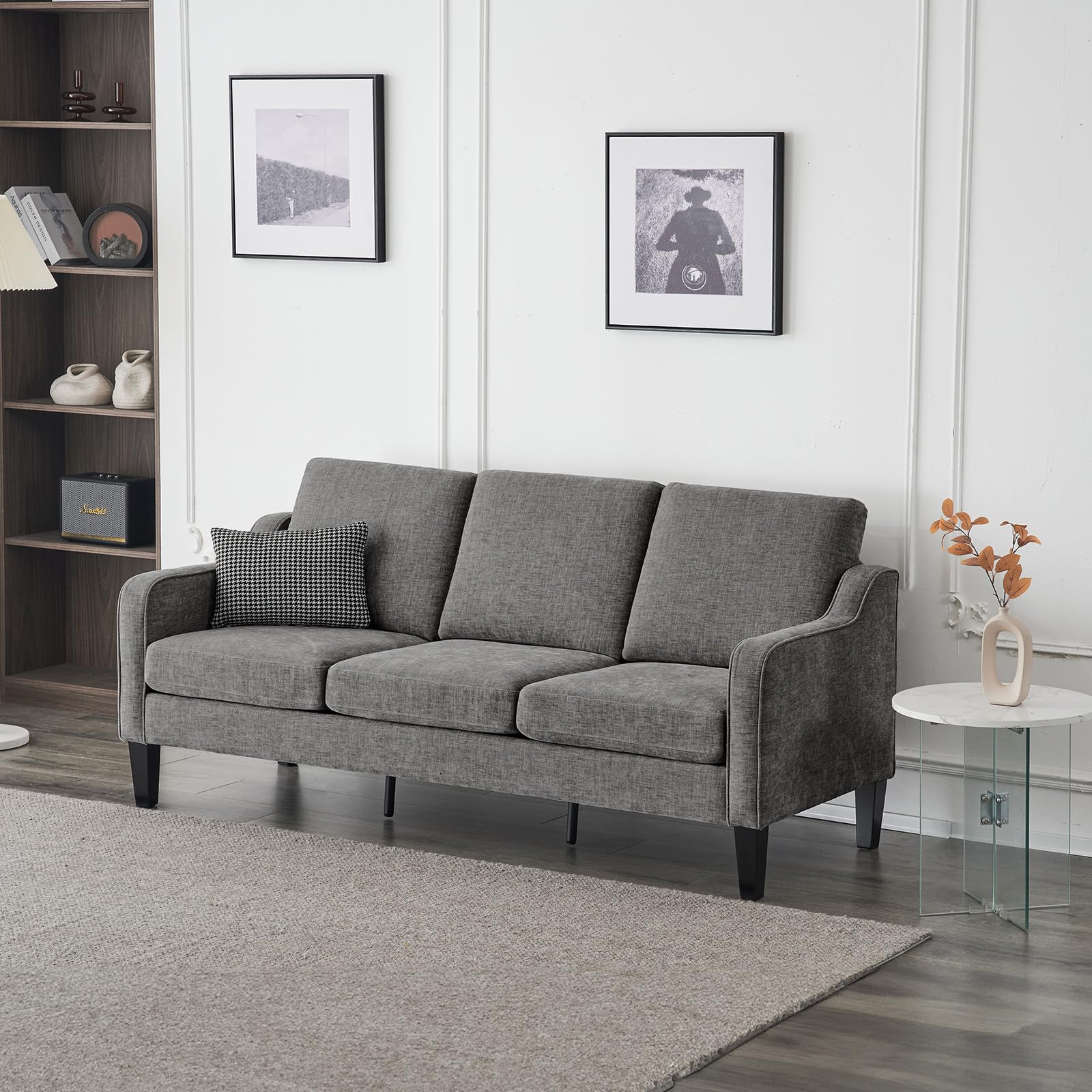 71" Small Couch Loveseat Sofa Mid-Century Modern Couch Grey Soft Chenille Couches Floor Sofa for Bedroom, Apartment, Lounge, Office