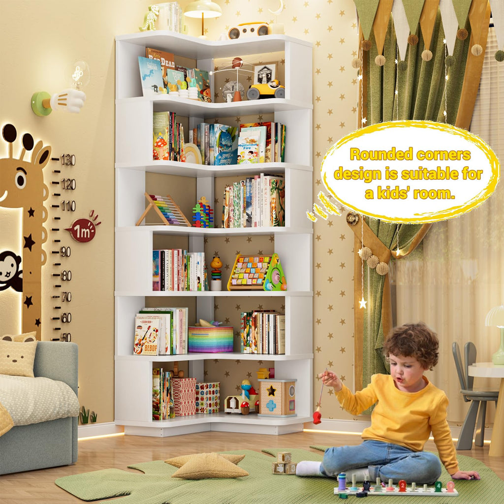Corner Book Shelf, 7-Shelf L Shaped Corner Bookshelf with Baffle
