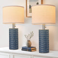 20.5" Modern Ceramic Table Lamps for Bedroom Set of 2, Bedside Lamps for Night Stands with Beige Lampshade, Farmhouse Table Lamp for Living Room Office Dorm, Blue