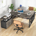 Office Desk with Drawers Sets, 55 inches L Shaped Computer Desk with Mobile File Cabinet,Big Executive Desk for Home Office Furniture Sets (Dark Oak, 55-inch)
