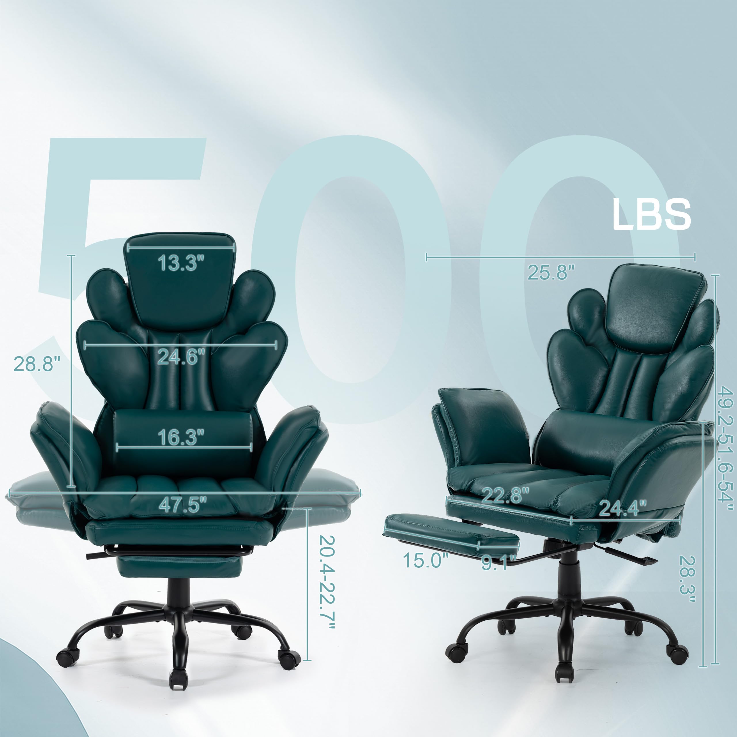 Flip Armrests Criss Cross Office Chair, Reclining Office Chair with Foot Rest, Adjustable Headrest, Massage Waist Pillow, Cross Legged Big and Tall Desk Chair Wide Seat Vanity Chair, PU Leather Green