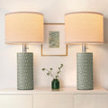 20.5" Modern Ceramic Table Lamps for Bedroom Set of 2, Bedside Lamps for Night Stands with Beige Lampshade, Farmhouse Table Lamp for Living Room Office Dorm, Light Green