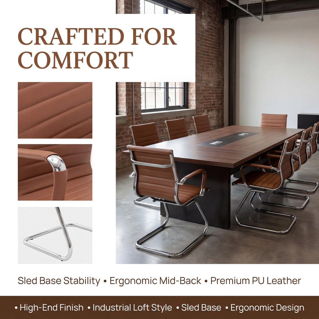 Conference Room Chairs Set of 8, Waiting Room Chairs with Arms, Reception & Waiting Room Seating, No Wheels Meeting Chairs with Mid Back Support and Chrome Sled Base, Cafe