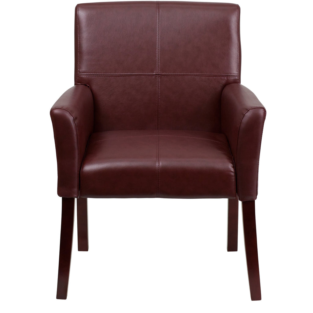 Burgundy LeatherSoft Executive Side Reception Chair with Mahogany Legs
