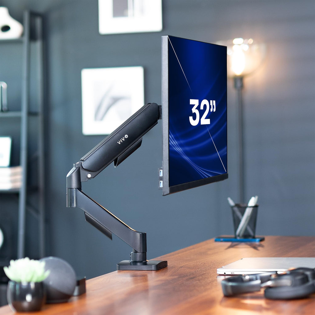 Single Monitor Stand, Fully Adjustable Arm for 17 to 32 inch Screen, Mechanical Articulating Desk Mount, Gaming and Office Setups, VESA 75x75, 100x100, Max 19.8 lbs, Classic, Black, STAND-V001O