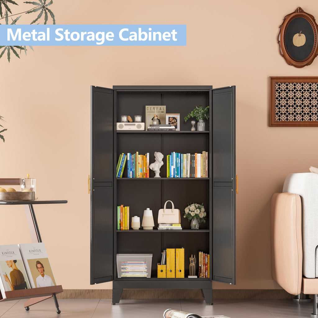 Black Pantry Cabinets, 48" Metal Storage Cabinet for Office