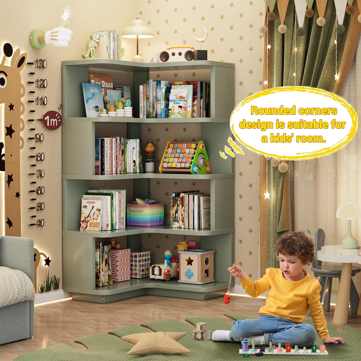 Corner Book Shelf - 5-Shelf L Shaped Corner Bookshelf with Baffle