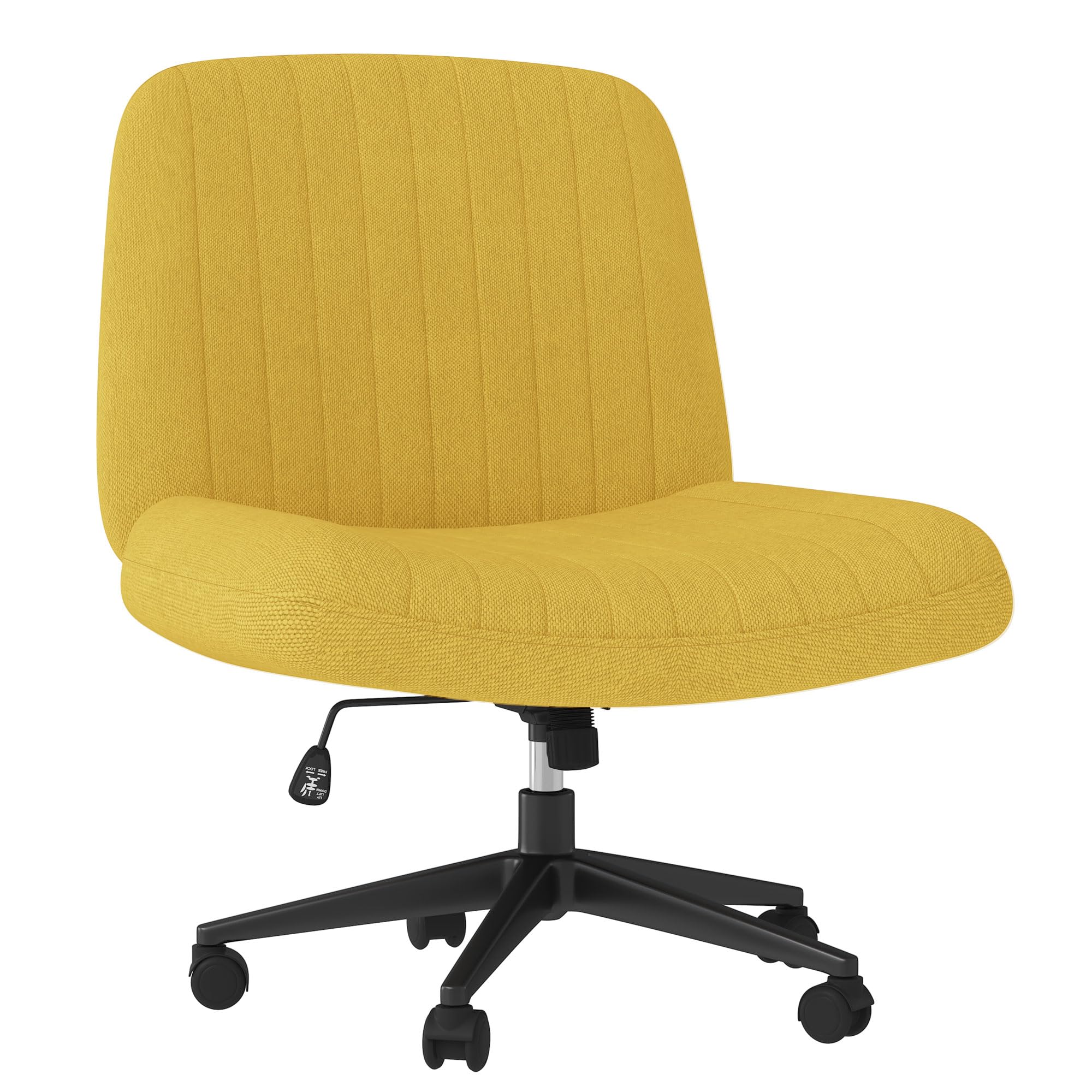 Criss Cross Chair,Cross Legged Office Seat with Wheels Armless Swivel Vanity Chair,Height Adjustable Wide Computer Task Seating for Home Office,Yellow ﻿
