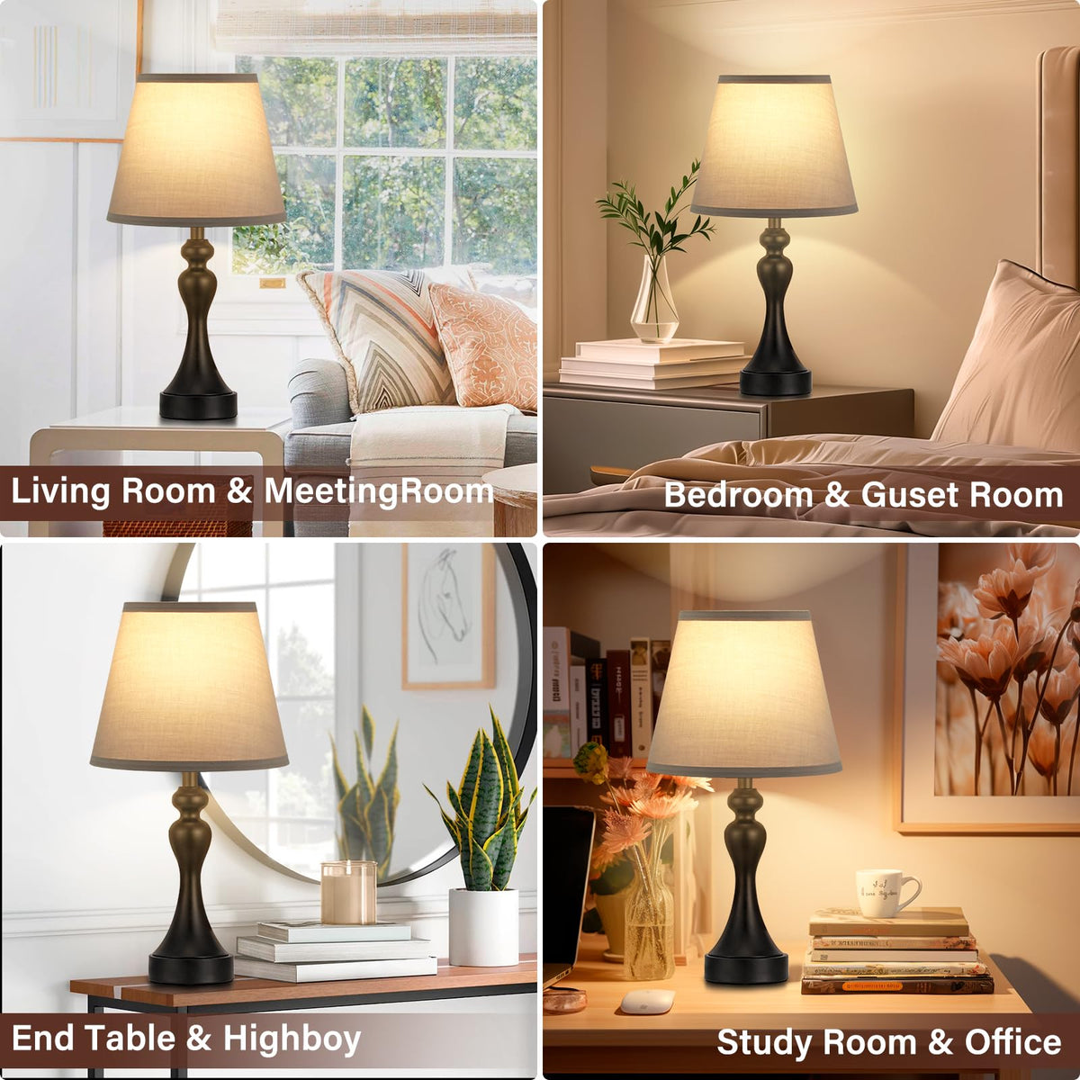 Touch Lamps for Nightstand, 3 Way Dimmable Bedside Lamps with USB C+A Ports