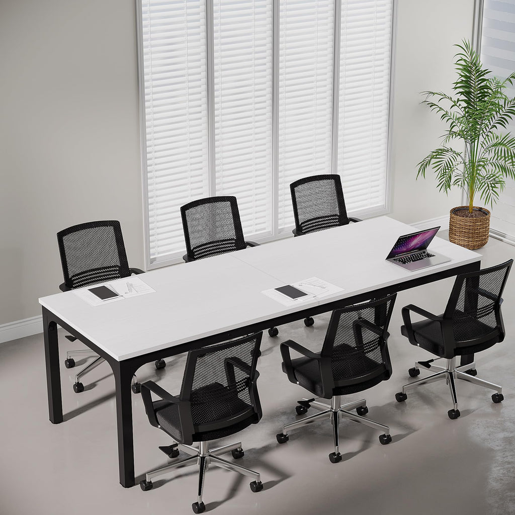 6.5 FT Conference Room Table, 78.74" W x 27.56" D Large Office Conference Table, Modern Seminar Meeting Table Desk for Boardroom, Meeting Room (1, White and Black)