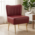 Modern Leather Accent Chair Single 1 Pack, Vintage Slipper Chair with Heavy Duty Iron Frame & Gold Legs, Mid Century Side Sofa Chair for Living Room Office（Wine Red）