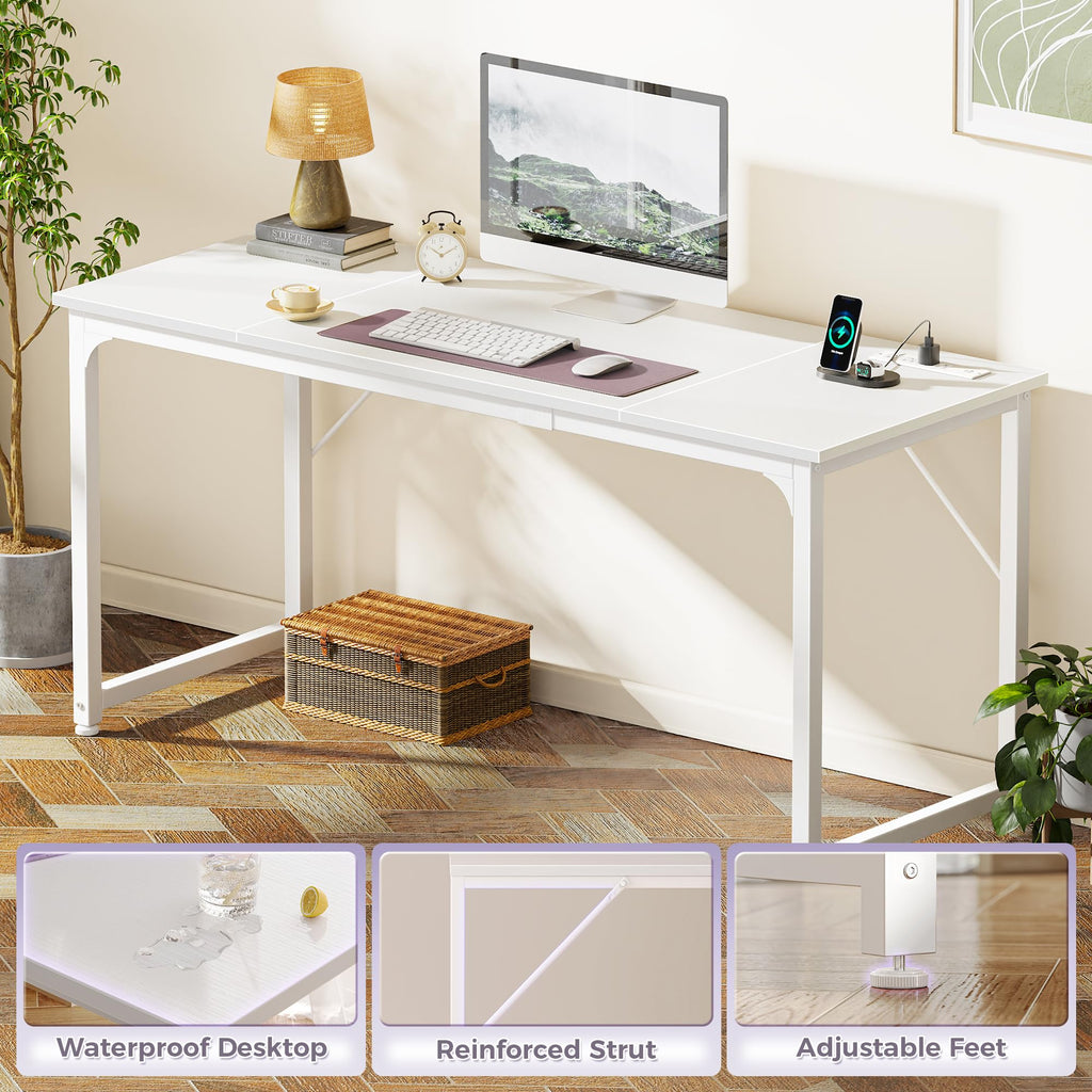 63 X 24 Inch Office Computer Desk with Power Outlets and USB-C Port, Larger and Longer Gaming Desk, for Home Office, Study, Writing Work from Home Table, Metal Frame, Rustic Brown