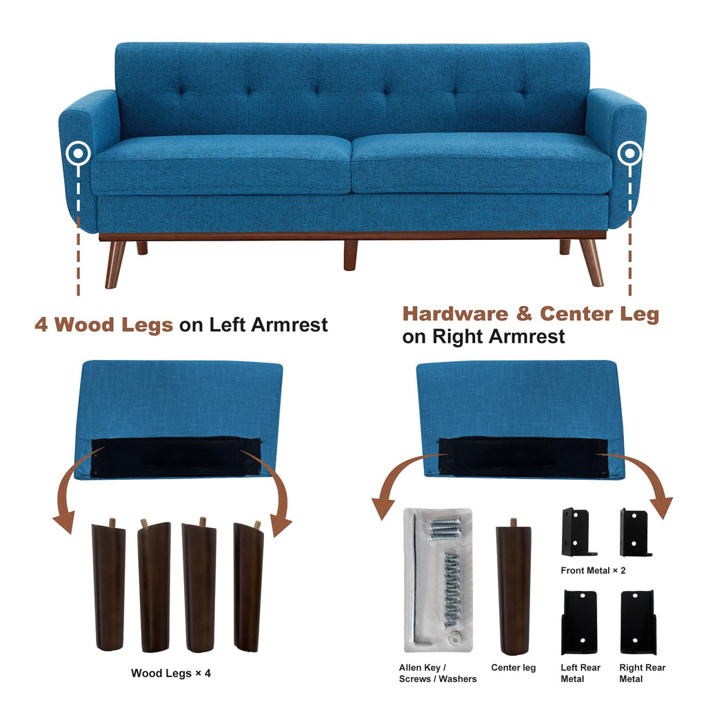 77.2" W Loveseat Sofa, Solid & Easy to Install Small Couch for Bedroom Office Apartment, Blue