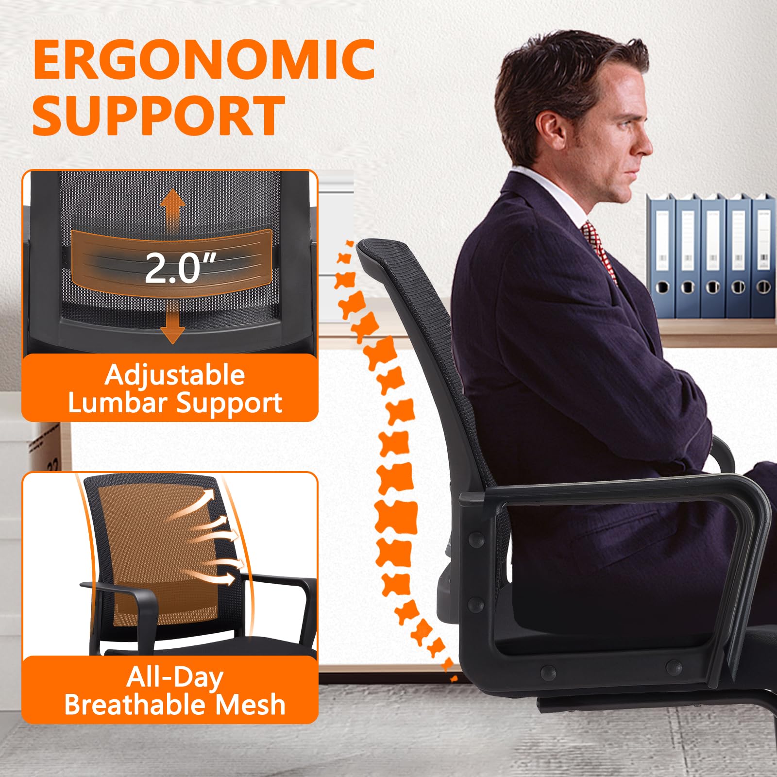 Office Guest Chair with Lumbar Support and Mid Back Mesh Space Air Grid Series for Reception Conference Room