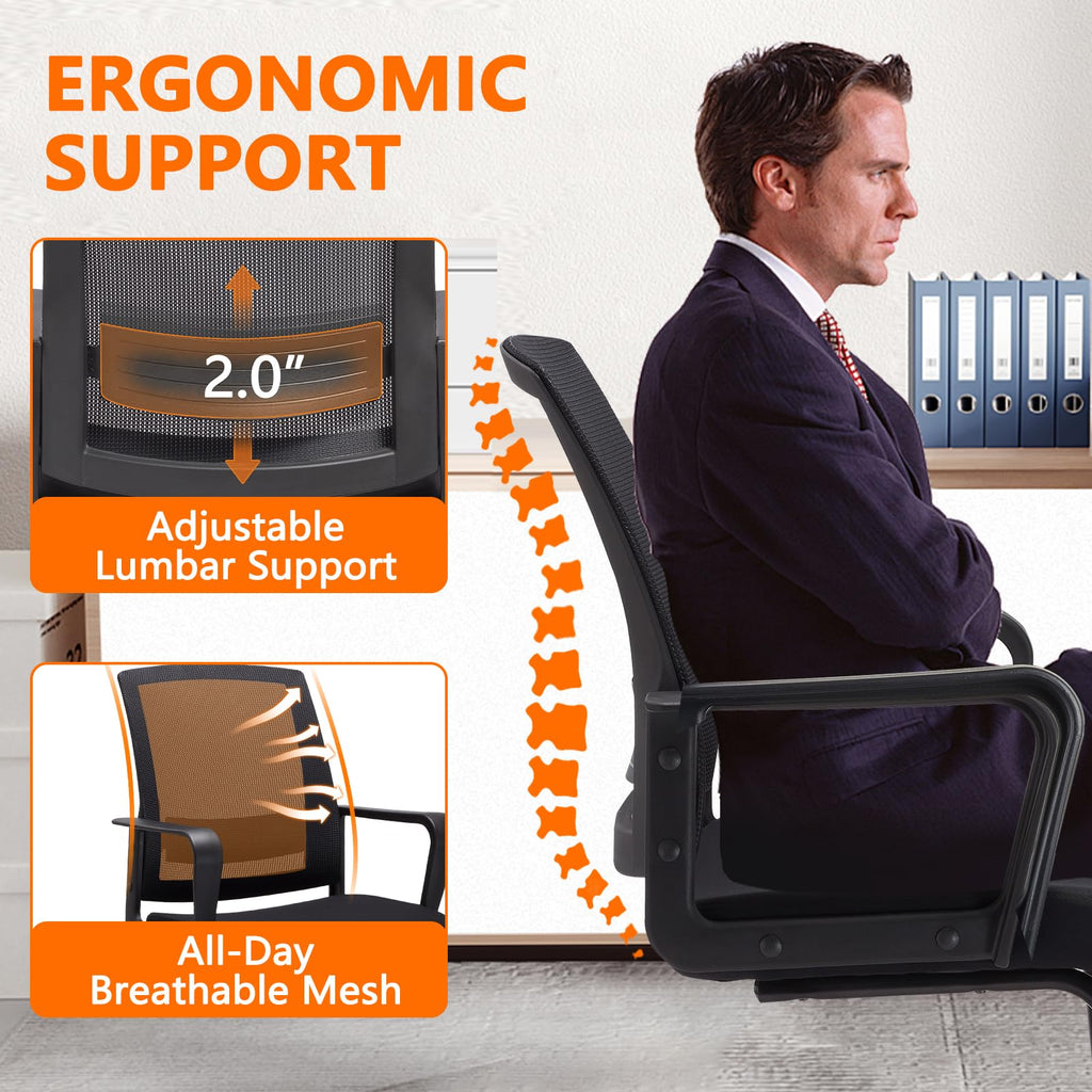 8 Pack, Office Guest Chair with Lumbar Support and Mid Back Mesh Space Air Grid Series for Reception Conference Room