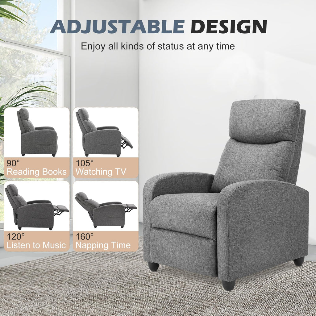 Massage Recliner Chair for Adults, Adjustable Home Theater Seating with Lumbar Support for Living Room, Modern Fabric Reclining for Small Space, Grey