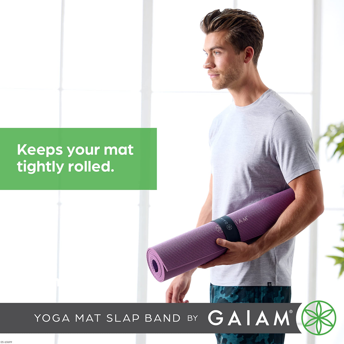 Yoga Mat Strap Slap Band, Snap Closure, Fits Most Mats