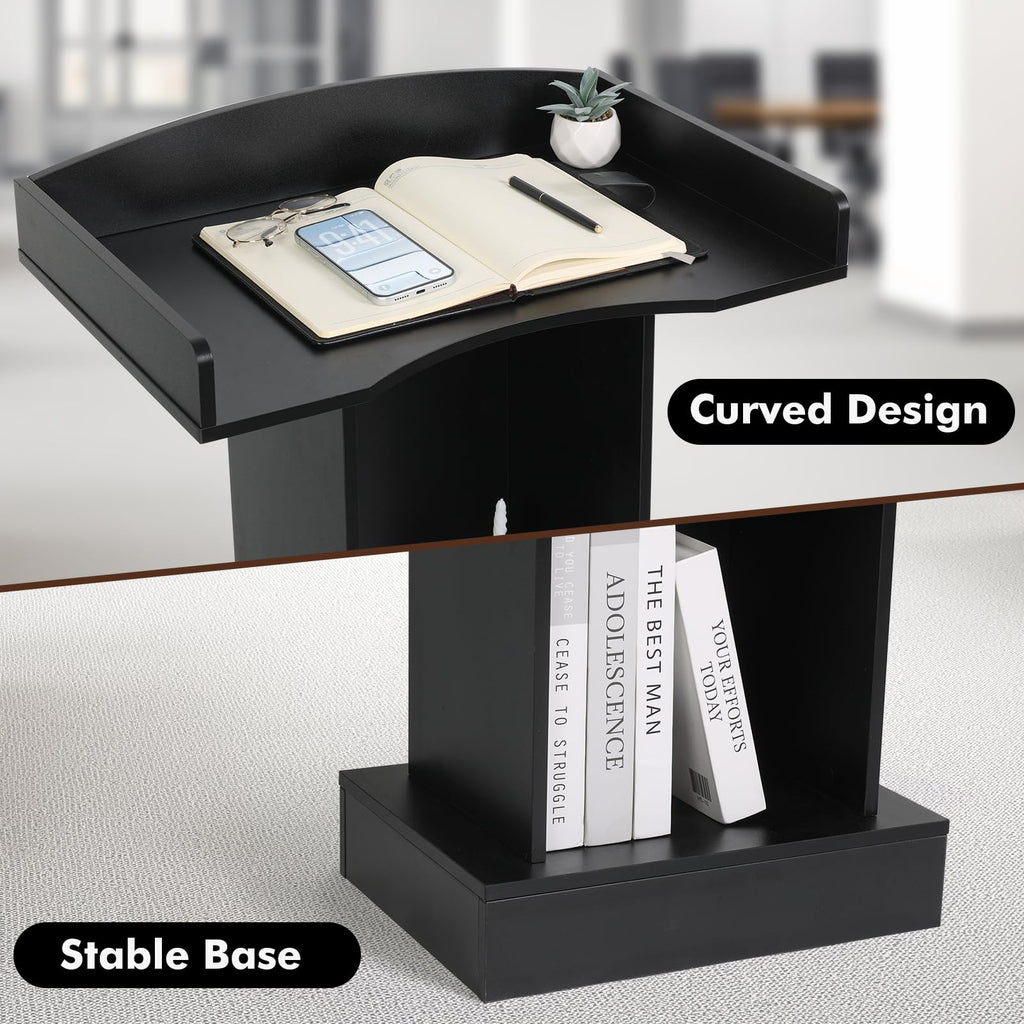 Podium Stand - 47.2" Tall Classic Black Podium Standing Lectern with Storage Shelves for Classroom, Presentation, Church, Hostess Stand and Wedding Speech