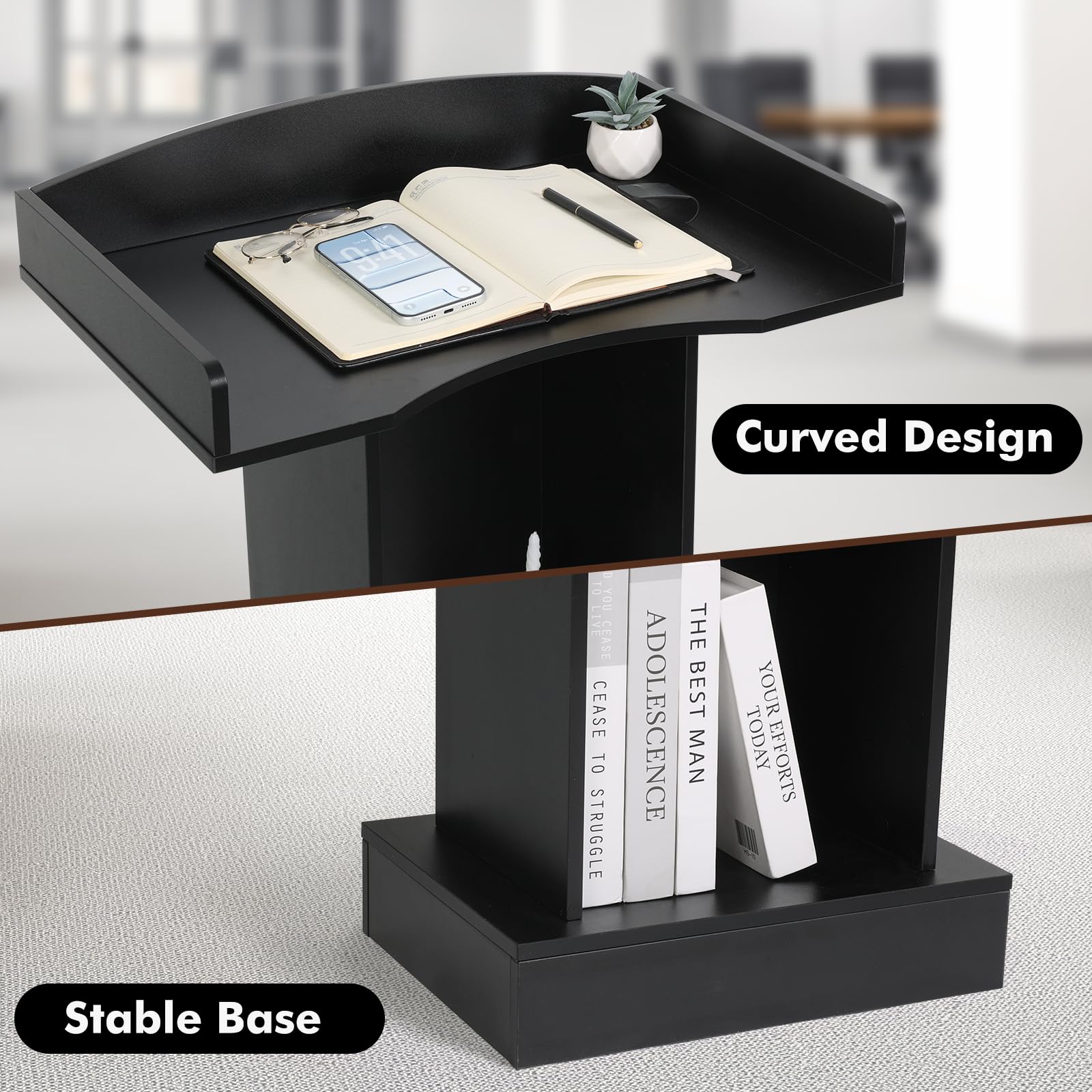 Podium Stand - 47.2" Tall Classic Black Podium Standing Lectern with Storage Shelves for Classroom, Presentation, Church, Hostess Stand and Wedding Speech