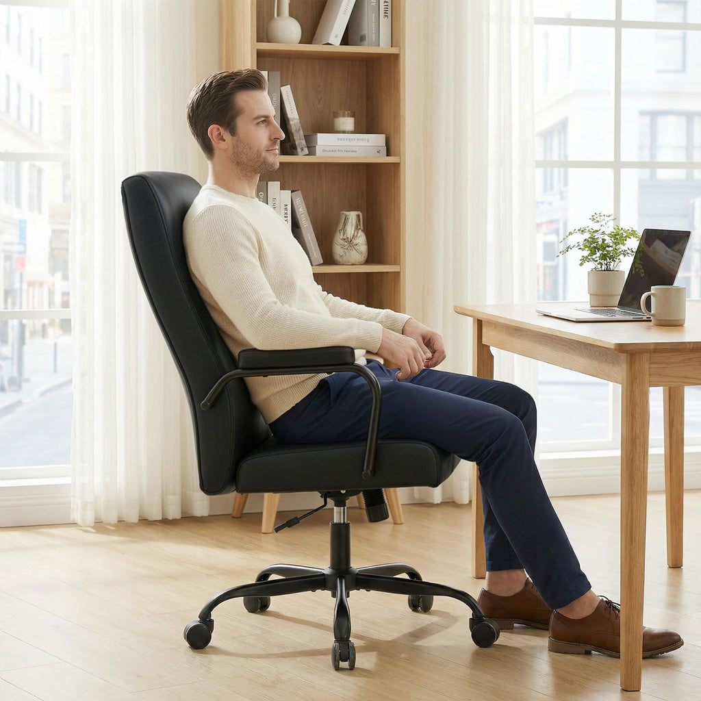 Office Desk Chair,Leather Conference Room Chairs with Wheels,Modern High Back Executive Office Chair with Memory Foam,Ergonomic Swivel Computer Chair for Home Office,Black