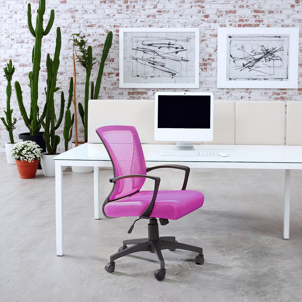 Office Chair Ergonomic Computer Desk Mesh Chair Mid Back Swivel Lumbar Support with Armrest (1, Pink)