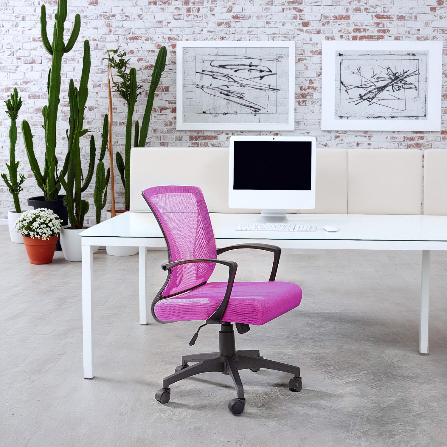 Office Chair Ergonomic Computer Desk Mesh Chair Mid Back Swivel Lumbar Support with Armrest (1, Pink)