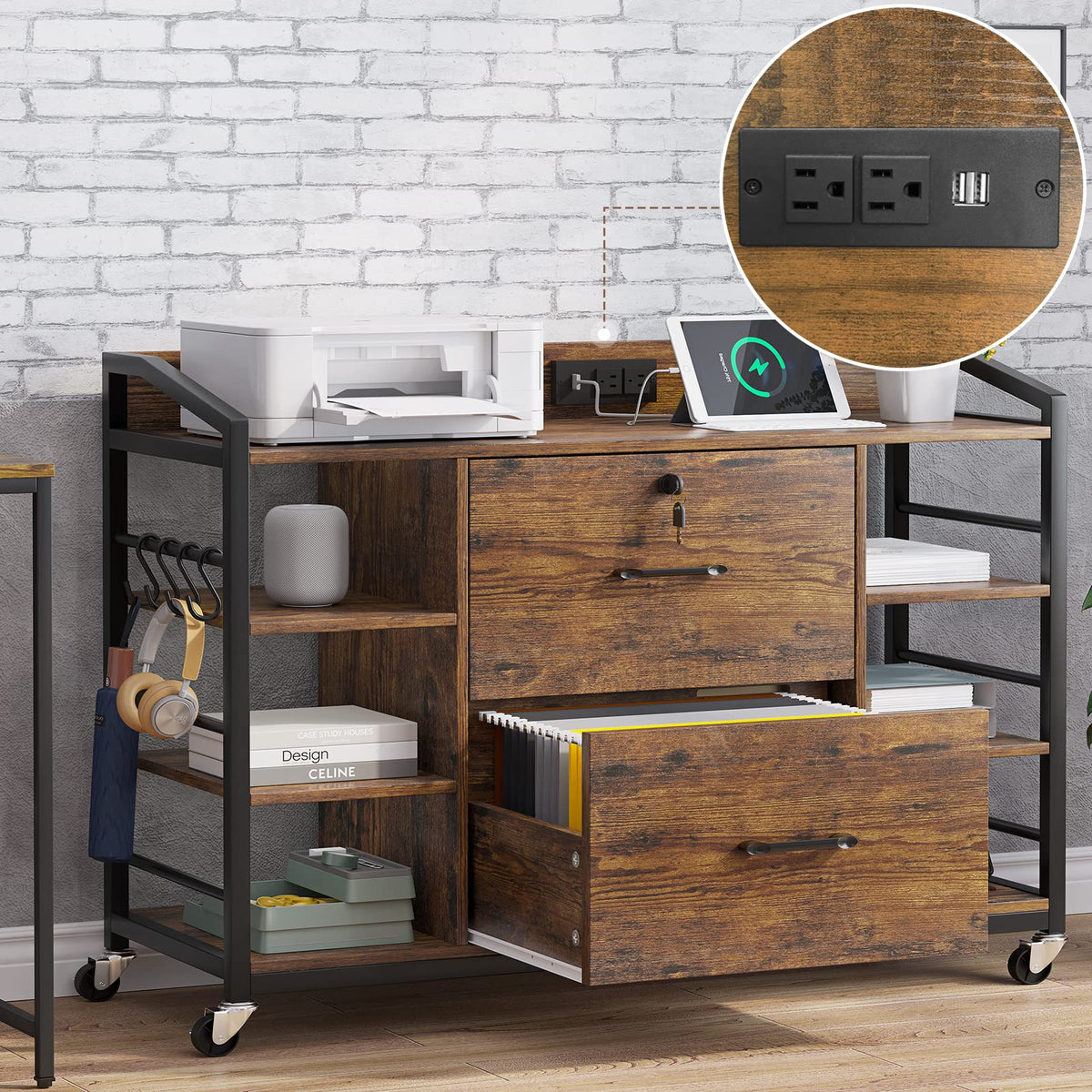 44" File Cabinet with Lock, Filing Cabinet fits Legal/Letter Size