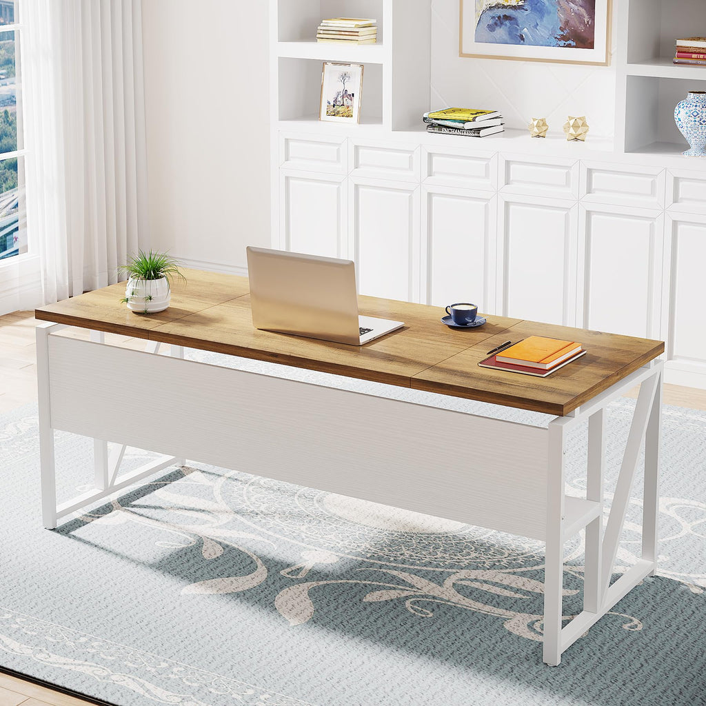 63" Executive Computer Desk and lateral File Cabinet, 2 Piece Home Office Furniture for Hanging File, Cabinet with Doors