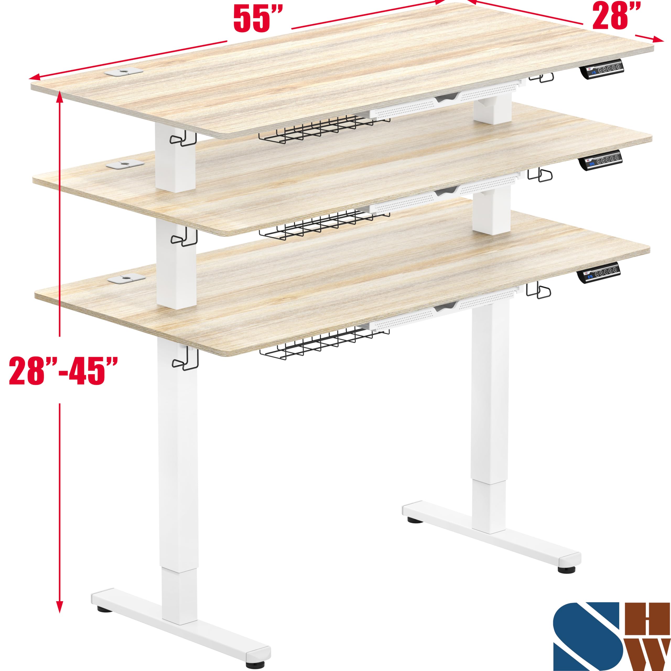 55 x 28 Inches Electric Height Adjustable Standing Desk with Drawer and Memory Preset, Maple