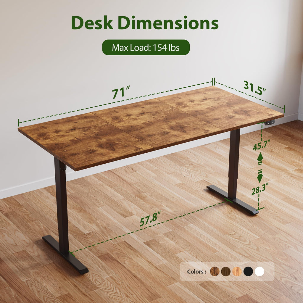 71*32 Inch Height Adjustable Electric Standing Desk, Rustic Brown