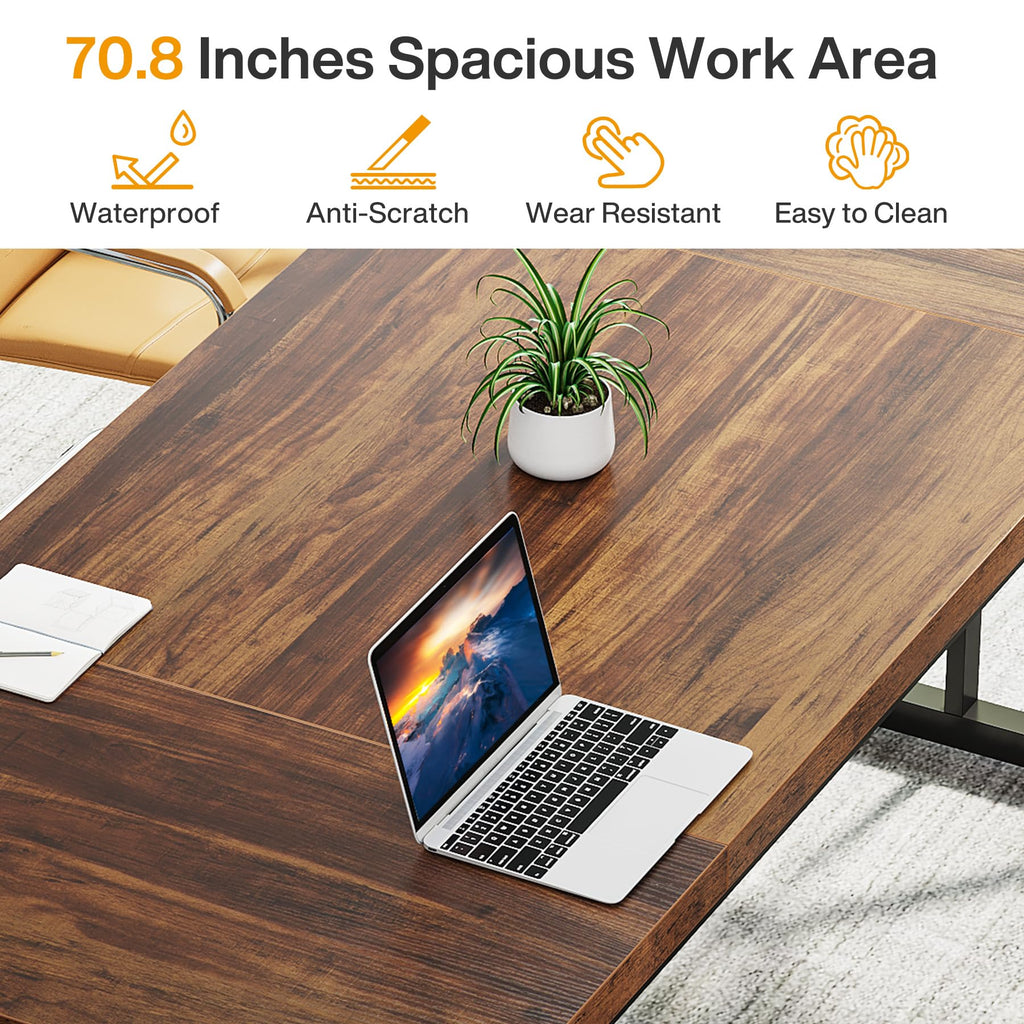 70.8-Inch Executive Desk, Large Computer Office Desk Workstation, Modern Simple Style Laptop Desk Study Writing Table Business Furniture for Home Office (Brown/Black, 70.8 Inch)