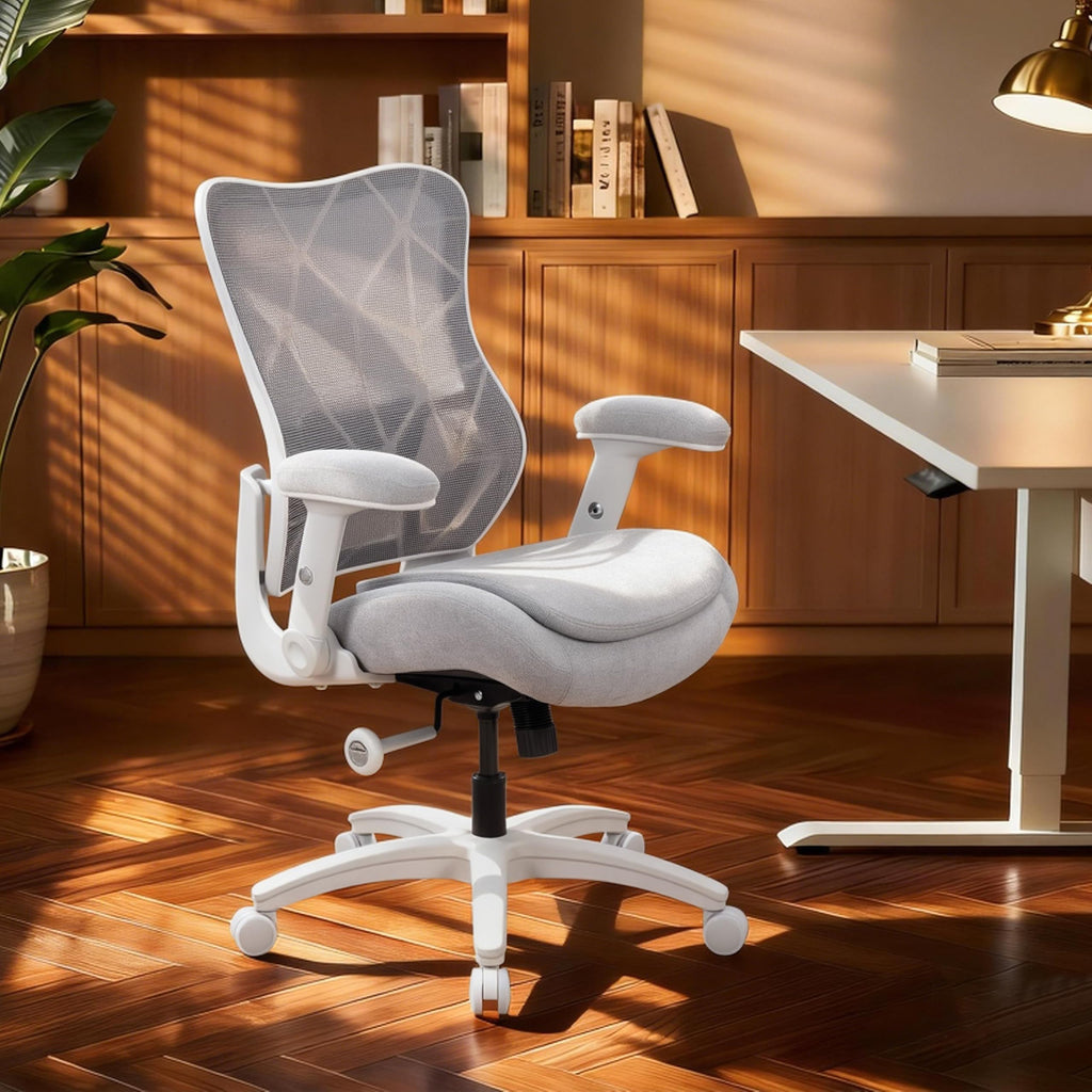 Big and Tall Office Chair 500lbs Heavy Duty Ergonomic Mesh Desk Chair with 23.6" Extra Wide Seat, 29.5" High Back, Adjustable Lumbar Support Flip-Up Arms for Large Body Types(Light Gray)