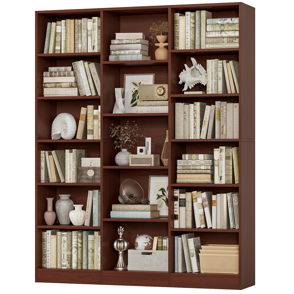 Triple Wide Bookshelf, Large Bookshelf with 17 Display Shelves