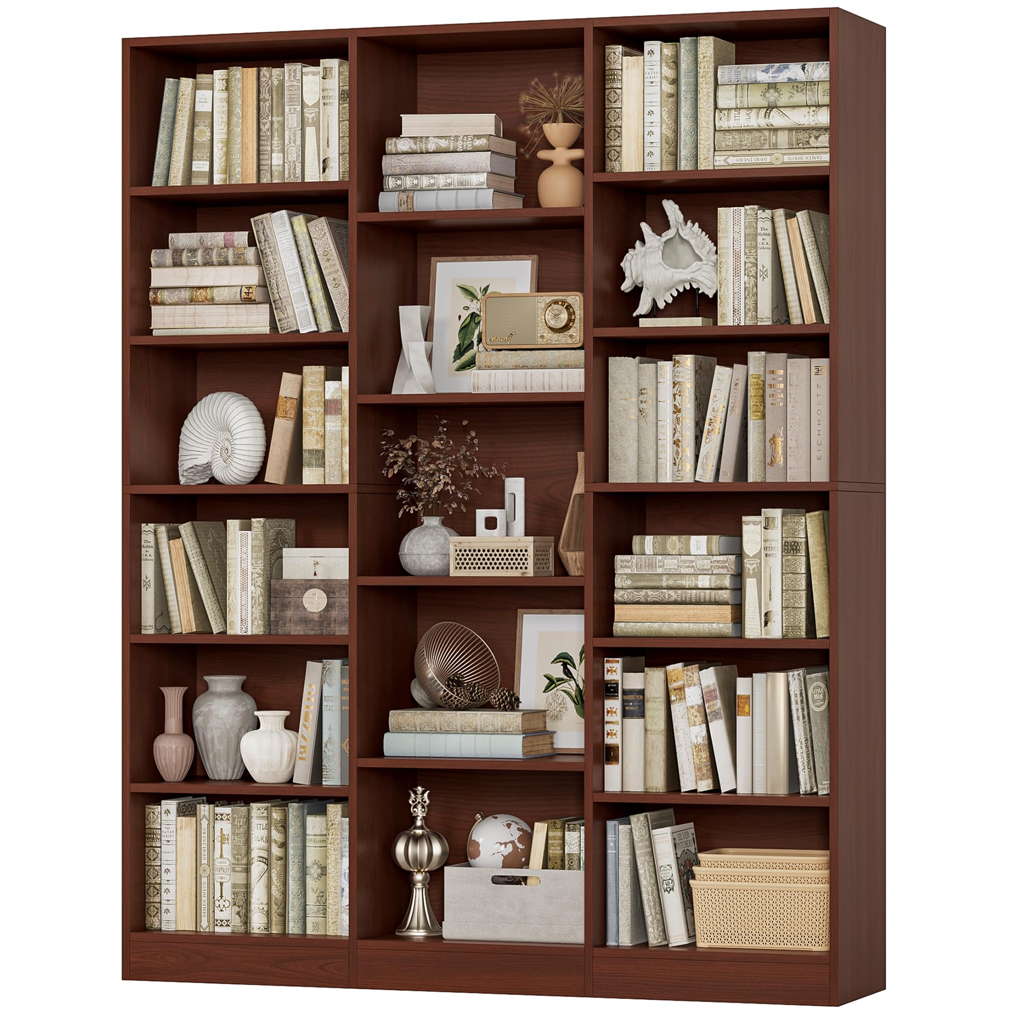 Triple Wide Bookshelf, Large Bookshelf with 17 Display Shelves
