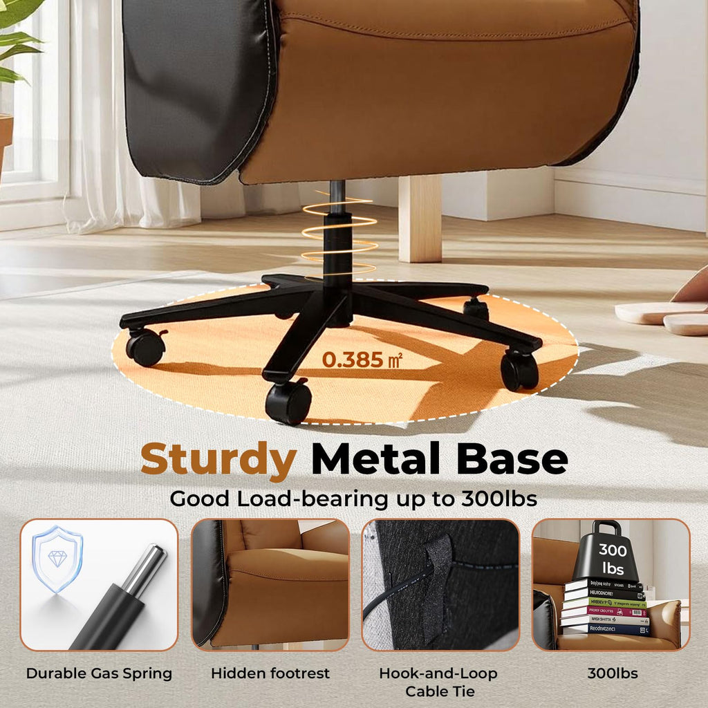 Ergonomic Executive Recliner, Adjustable Electric Office Chair 90-155° with Footrest, 4-Position Headrest, 300LBS Heavy Duty, 2-in-1 Base Swivel Desk Chair w/USB, Brown & Black PU Leather